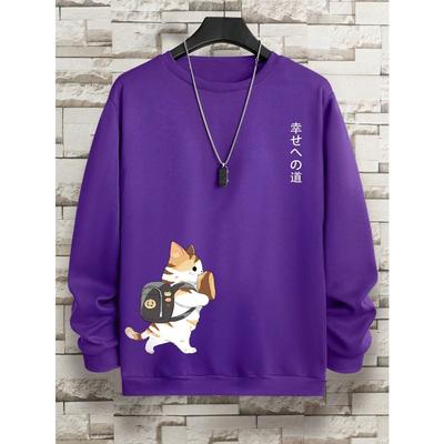 Уличный Повседневный Женский Пуловер Каваи Мультяшный Принт Кошки Толстовка Теплая Мягкая Худи Свободный Круглый Вырез Женская Одежда