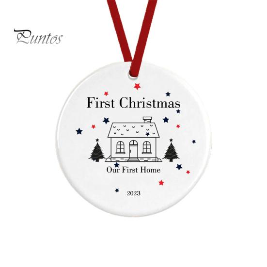Кулон «Первое Рождество в нашем доме» Двусторонний принт Круглая форма сердца Гладкие висячие благословения Декоративный подарок на новоселье Украшение окна