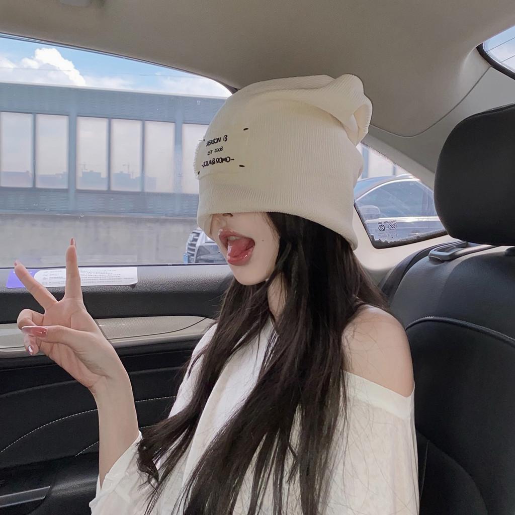 Knit Trendy Japanese Beanie For Winter Women Warm Medium Size Hat Acrylic