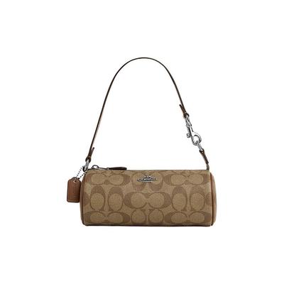 Nolita 20 Серебряный Логотип Классическая Фурнитура Monogram Молния Цилиндрическая Сумка Женская сумка Хаки Седельно-Коричневый CP475-SVWQ3