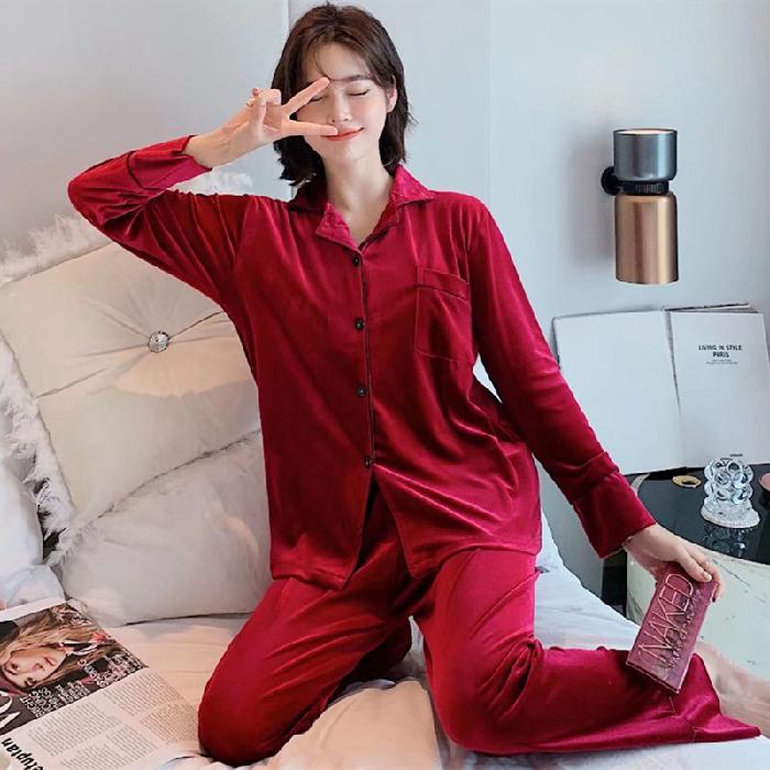 Осенне-зимний теплый пижамный комплект, женская одежда для сна, золотая бархатная домашняя одежда, однотонный пижамный костюм для сестер, женский плотный спортивный костюм