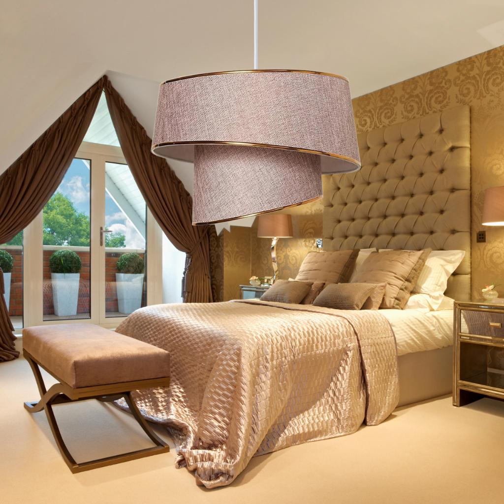 Style Asymmetric Cake Chandelier Dusty Rose Fabric Gold Strip Bedroom Living Room Pendant Lamp