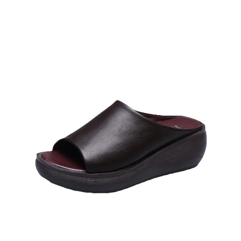 Трансграничные большие туфли на танкетке с рыбьим ртом, летние новые, резиновая платформа, повседневная женская обувь из кожи