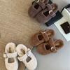 2025 Winter New Half-mop Fluffy Shoes for Women's Outer Wear, Inner Heightening Bag Head, Velvet Warm Buckle Slippers for Women