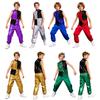 Boys Metallic Jazz Dance Costume Mock Neck Sleeveless Back Zipper Shiny Sequins Color Block Top Cargo Pants