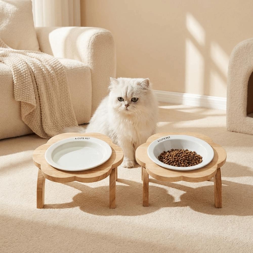 Ceramic Elevated Cat Bowl Anti-Spill Raised Cat Food Bowl Flower Shaped Pet Bowl Neck Protection