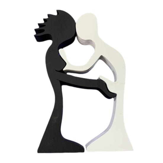 Abstract Couple Wood Ornament Man Woman Silhouette Statue Harmony Between Couple Desk