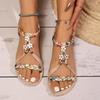 Fashion 2025 Summer New Women's Elastic Strap Sandals Woven Color Block Beaded Floral Design  Casual Beach Wear Sandals