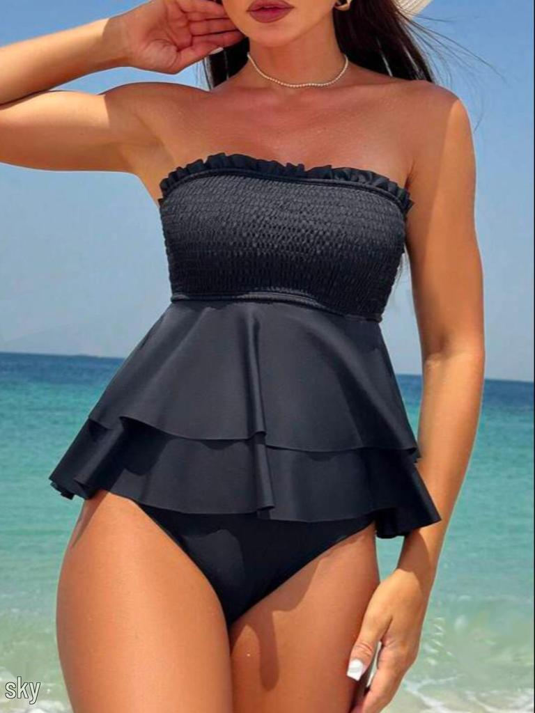 Женский однотонный купальник-накидка бикини без бретелей с драпировкой, комплект из двух частей