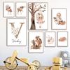 Custom Baby Name Poster Personalized Girl Room Wall Art Print Cartoon Canvas Painting Rabbit Deer Fox Mushroom Pictures Decor