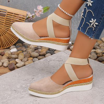 Модные женские босоножки-клинья с закрытым носком, летние женские сандалии-гладиаторы на эластичной ленте, женские модные эспадрильи, сандалии на платформе
