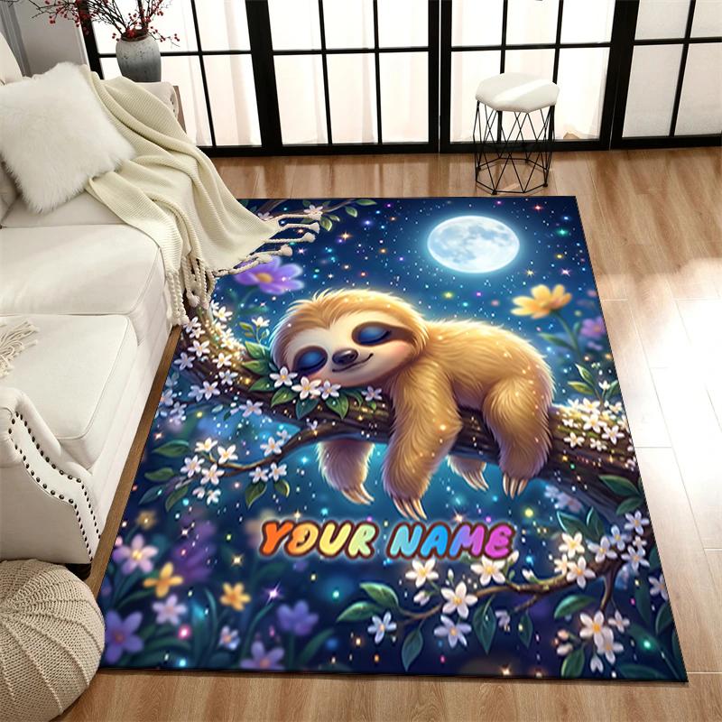 1PC Custom Name Moonlit Sloth Fantasy Theme Floor Mat Ideal for Living Room, Game Rooms, Office, Bedroom,Floor Mat Playful Design