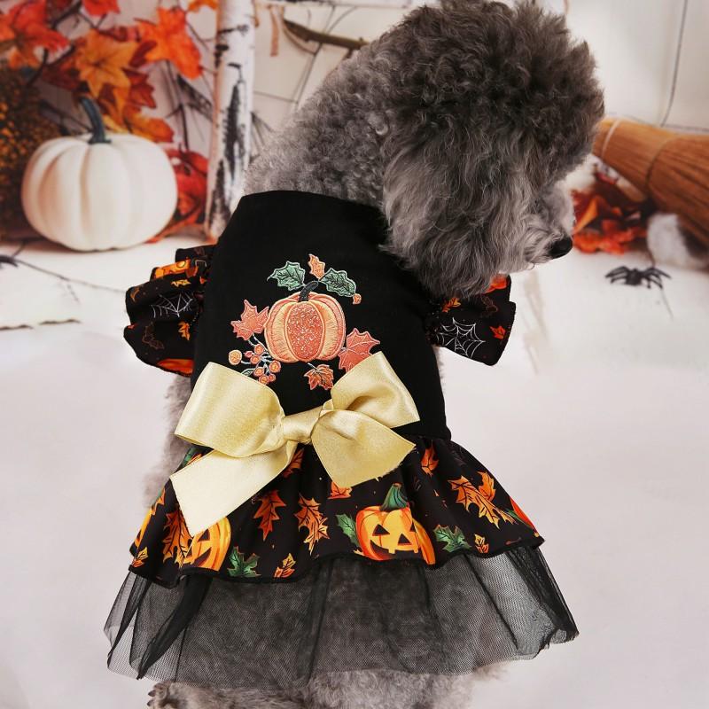 Halloween Pet Dog Dress Costume Witch Pumpkin Theme Outfit Female Dogs XS To XL