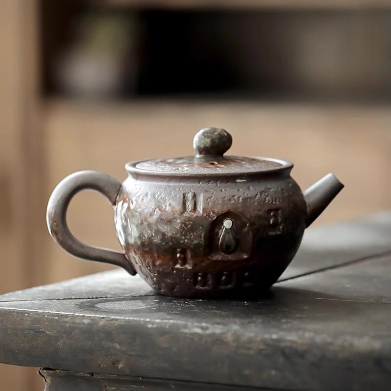 Wood-fired Hand-made Teapot Japanese Retro Coarse Clay Tea Infuser Kung Fu Tea Accessories Teapot Hand-hammered Beam Pot