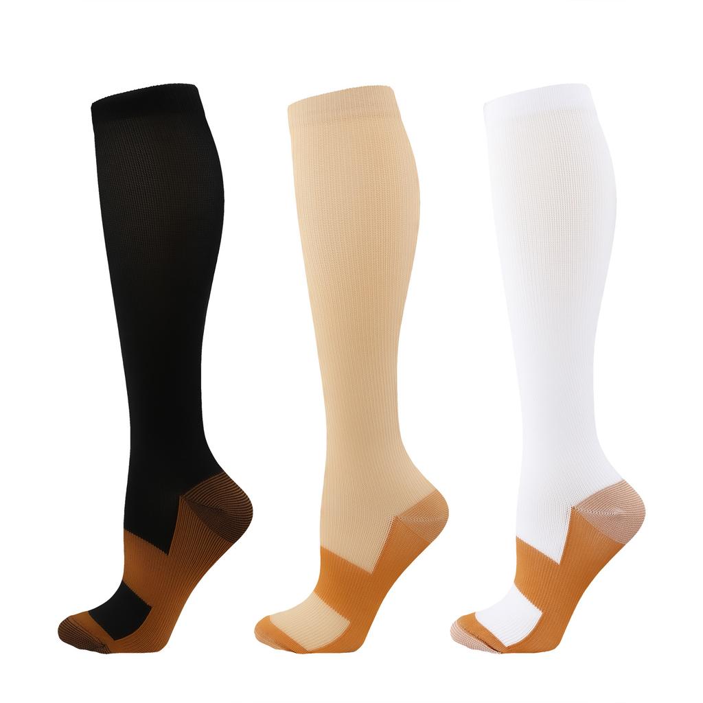 Cross-Border Solid Color Knee-High Sports Compression Socks Copper Ion Elastic Socks Outdoor Cycling Socks