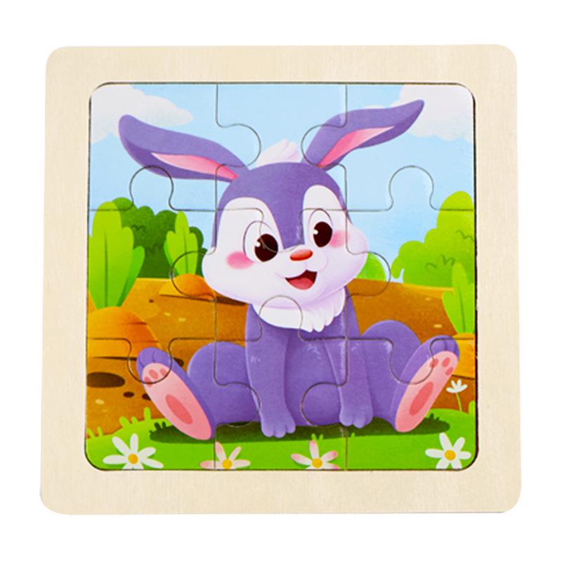 Деревянная jigsaw-головоломка из 9 деталей для детей - Мультяшная тематика: Фрукты, Животные и Транспорт. Когнитивная игрушка