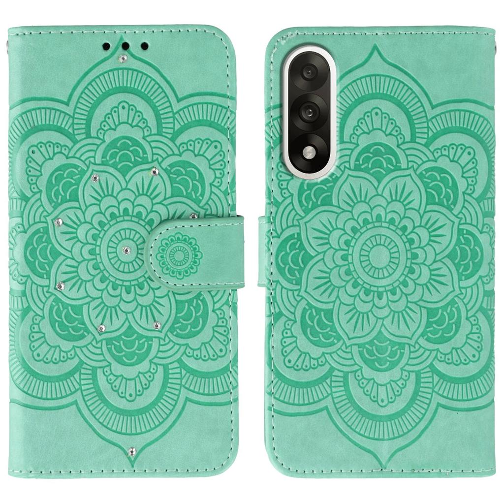 For OnePlus Ace 5 Ultra 5G/Nord 5 5G Case Rhinestone Decor PU Leather Mandala Imprint Design Phone Cover with Wrist Strap