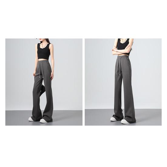 Women Flared Pants Elastic High Waist Adjustable Drawstring Athletic Loose Pants with Pockets