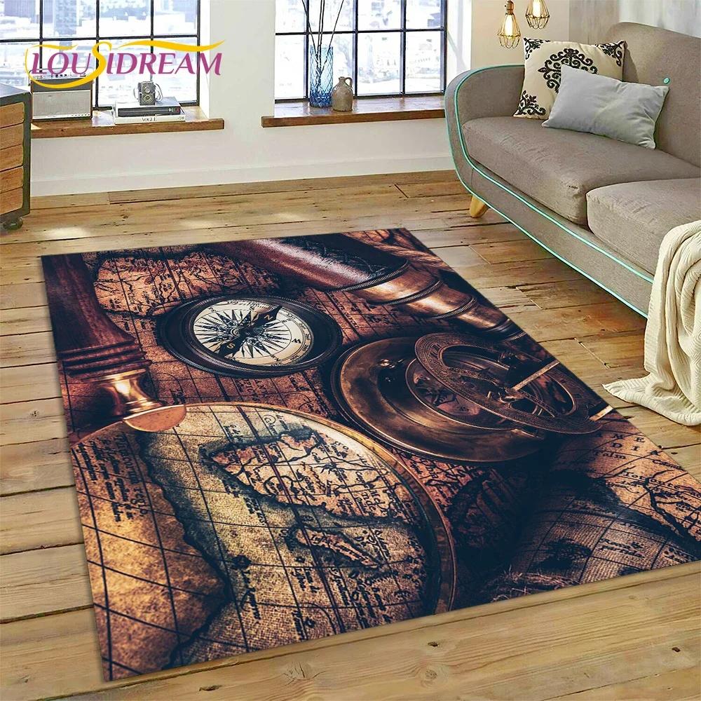 3D Древняя морская карта мира, компас, ковер, коврик для спальни, гостиной, дивана, украшение, детский игровой большой декоративный напольный коврик