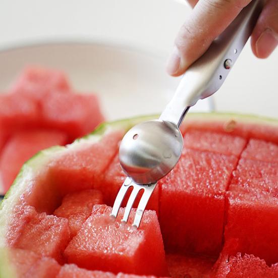 Стальная вилка для нарезки арбуза 3-в-1 Многофункциональная летняя машина для изготовления кубиков арбуза Резак для фруктов