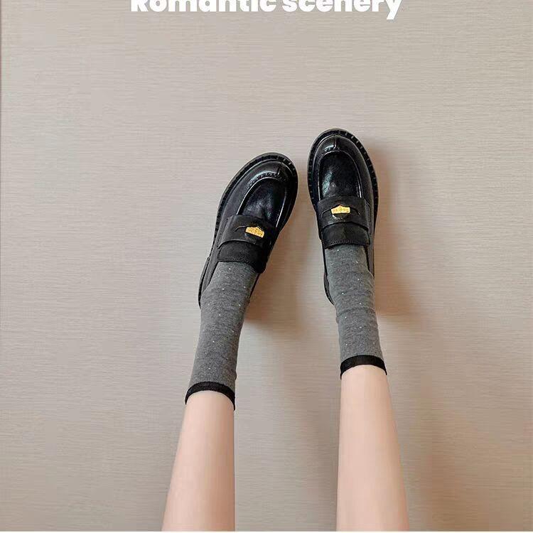 Sheepskin Yang Mi Gold Coin Thick Heel Women's Thick-soled Lazy People Pedal Small Leather Shoes with Skirt Single Shoes