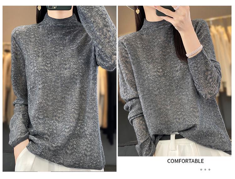 Весенний шерстяной свитер 2025 года: Пуловер с полувысоким воротом, длинными рукавами и цветочным узором