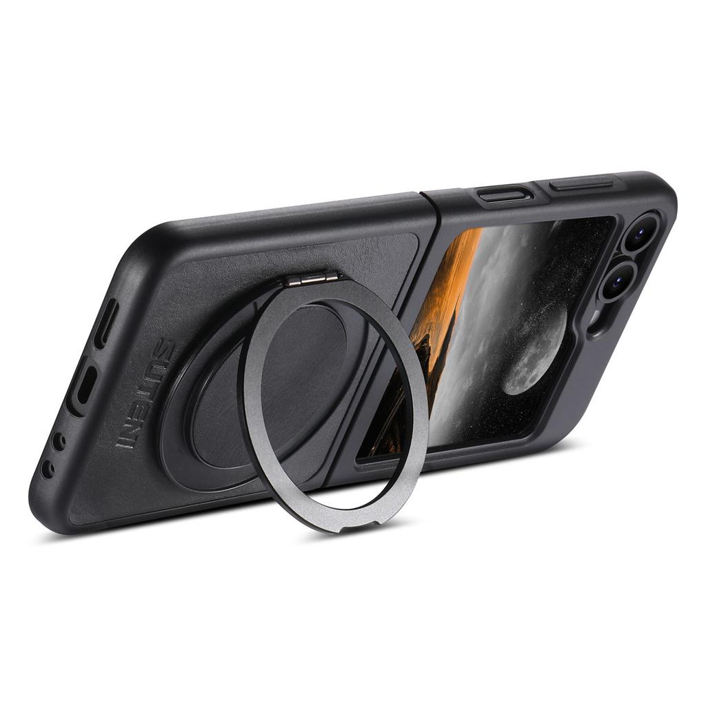 SUTENI G3 For Samsung Galaxy Z Flip5 5G Magnetic Case Waxy Texture Rotating Kickstand Leather Phone Back Cover