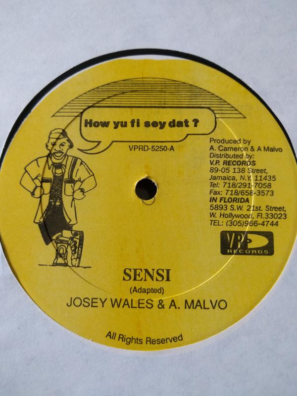 12-дюймовая пластинка JOSEY WALES & ANTHONY MALVO - Sensi VPRD5250 How Yu Fi Sey D US Регги, Ска и Даб Использованная