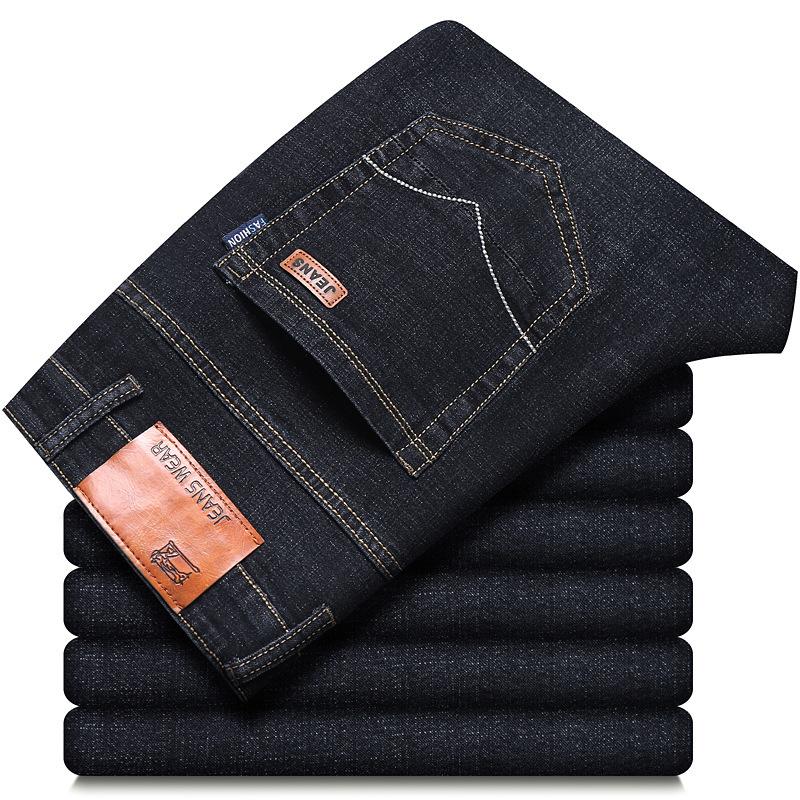 8 Types Of Blue And Black Autumn And Winter Men'S Jeans With Thick Fleece/Regular Optional Loose Straight Leg Casual Warm Outer Pants