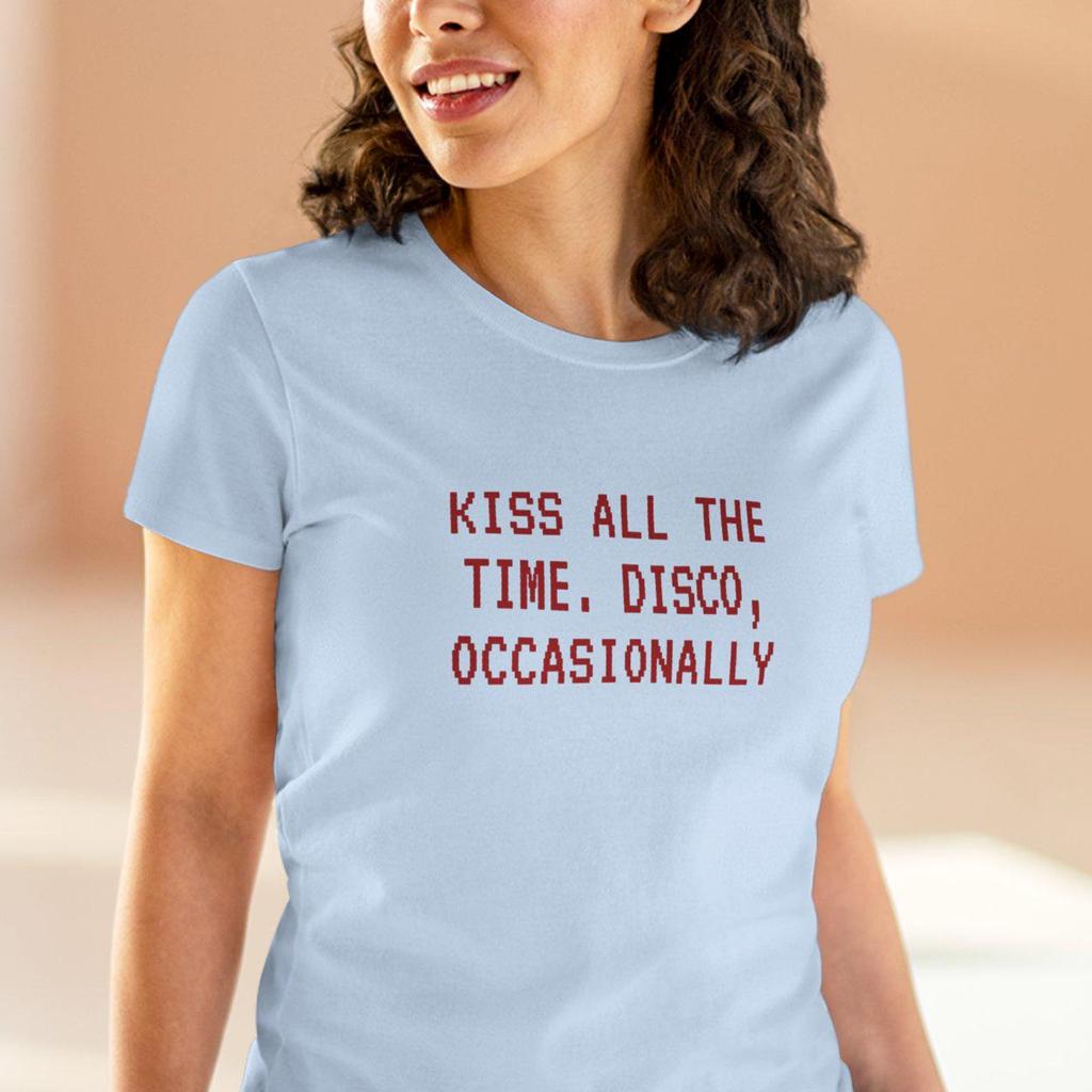 Kiss All The Time Disco Occasionally Concert Outfit White Baby Tee Gift, Retro Funny Disco Music Lover T-shirt, Music Gift for Girl