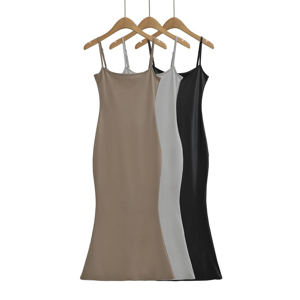 Платье-рыбий хвост с жидким покрытием и подтяжками - лето 2024 г., облегающие и эластичные бедра, стиль американской горячей девушки