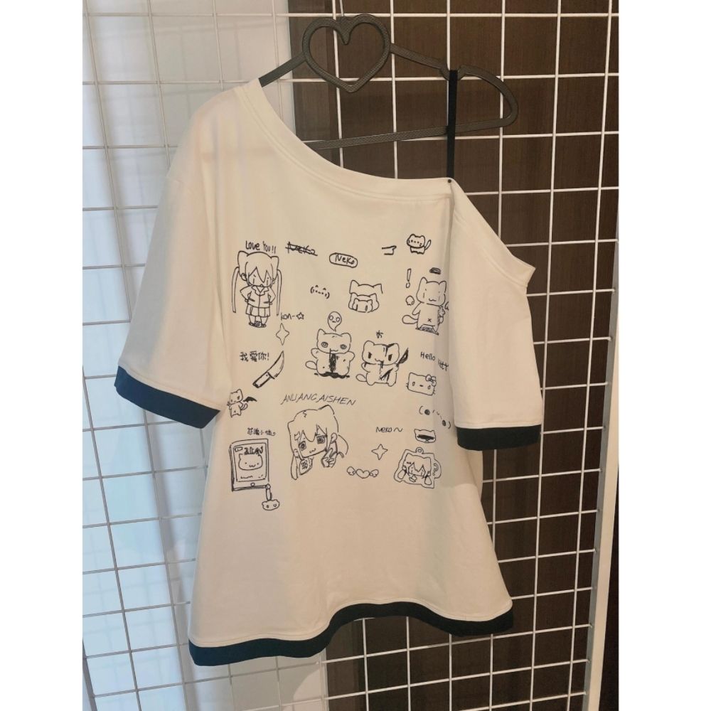 Футболки в стиле пэчворк Y2k Harajuku для женщин в японском стиле Kawaii Sweet Gothic с мультяшным принтом свободные футболки топы мягкие для девочек