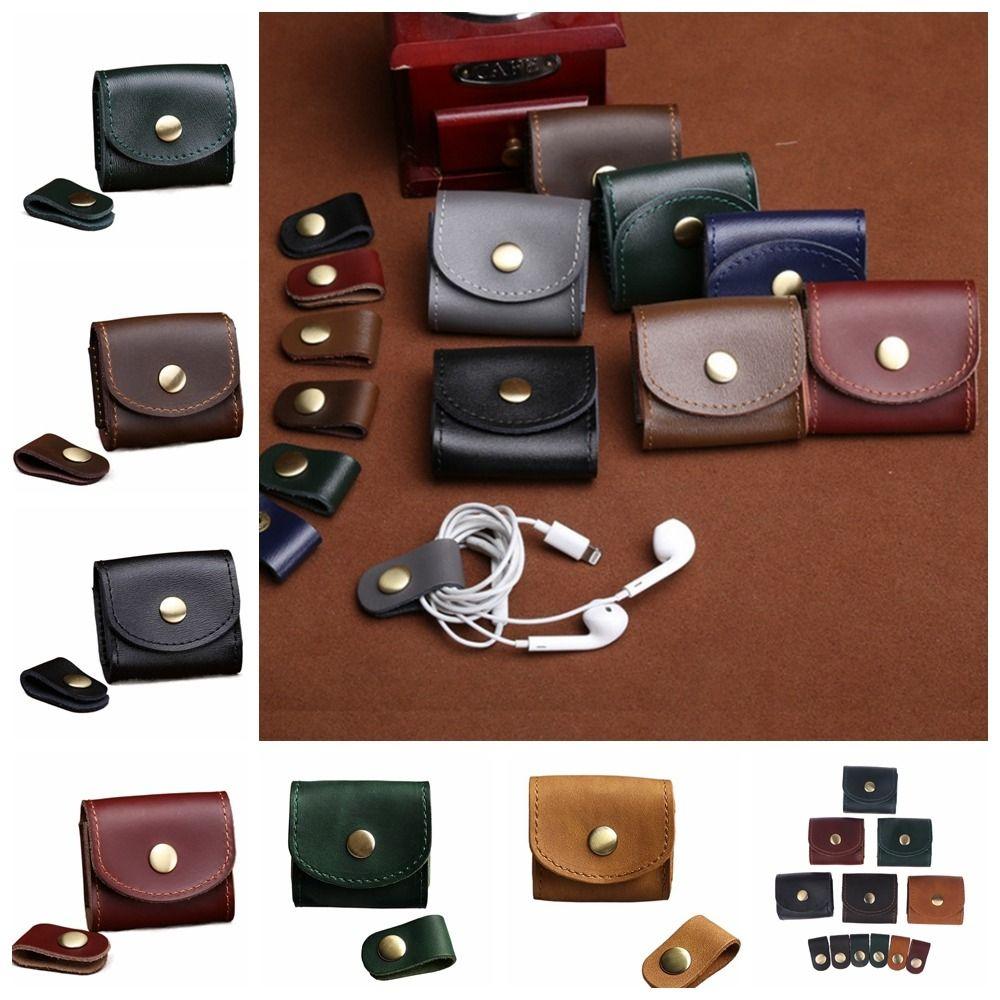 Mini Leather Data Cable Storage Box Waterproof Leather Wallet Portable Mini Coin Purse  Female