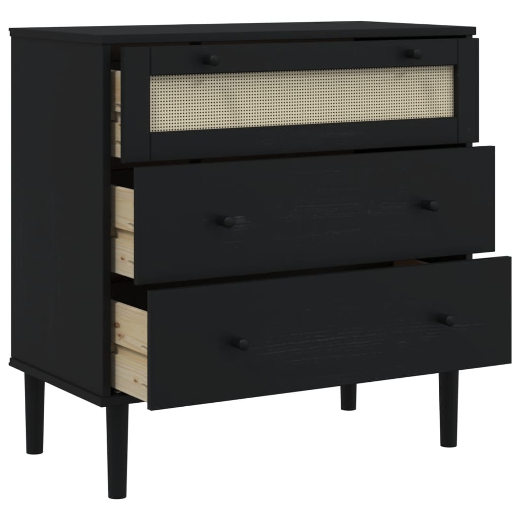 SENJA Drawer Chest Rattan Look Black 80 x 40 x 80 cm Pine Wood