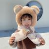 Solid Color Bear Plush Hat With Mask&Scarf Plush Hat with Scarf Children Fleece Hat  Girls