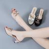 Fish Mouth Sandals and Slippers Women's Outer Wear Summer Rhinestone Bow Sandals All-match Ladies Plus Size High Heels