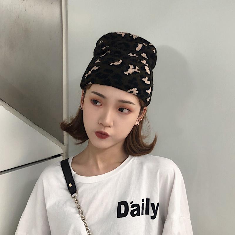 Шерстяная шапка женская леопардовый принт вязаная эластичная теплая универсальная шапка-пуловер вязаная шапка осень-зима утолщенная защита ушей шапка мужская