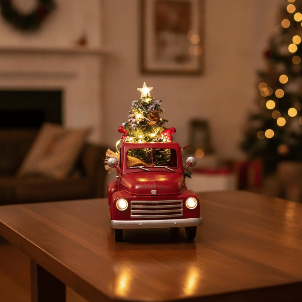 Vintage Christmas Pickup Truck Statue with Light Pickup Truck Model Collectibles