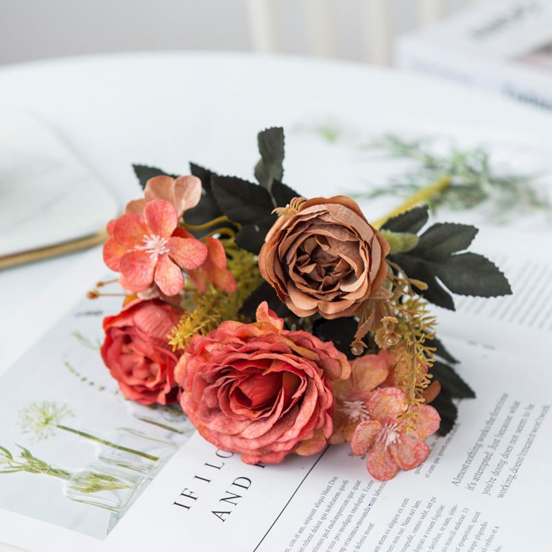 Искусственные цветы Шелковые розы Букет невесты Домашний декор Осенние свадебные аксессуары Распродажа Садовые искусственные пионы Гортензии Искусство Стена