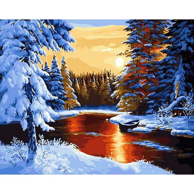 DIY 5D Diamond Painting House Diamond Embroidery Winter Snow Scenery Full Round Mosaic Resin Landscape Cross Stitch Kits