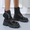 Модная женская обувь, осенние ботильоны с карманами, дизайн, женская толстая подошва, круглый носок, шнуровка, британская мода, зима, женская, большие размеры 2024