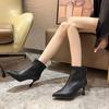French New Product Rear Zipper Low Slim High Heel Pointed Short Boots Women's 2025 Autumn and Winter Retro Temperament New Thin Short Boots