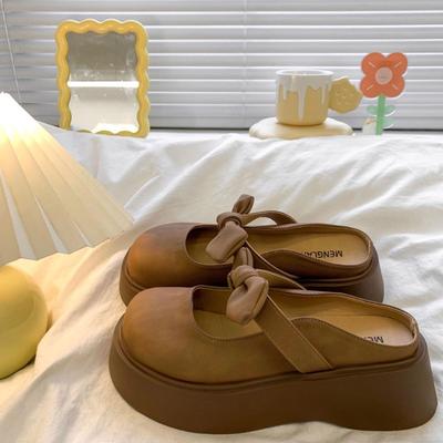 Баотоу полутапочки женские носят новые весенне-летние маффины толстая подошва одна педаль ленивые сандалии