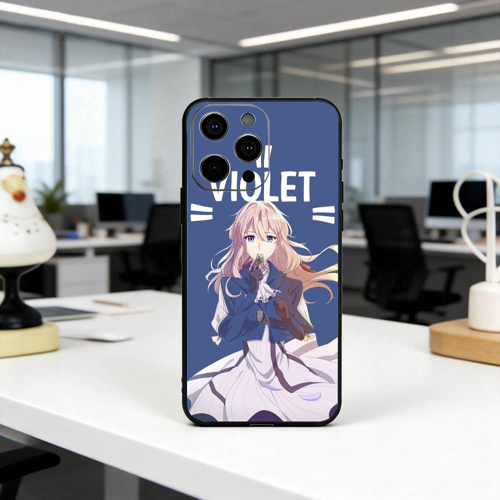 Cute V-Violet E-Evergaden-VE-es Phone Case For iPhone 17,16,15,14,13,12,11 Plus,Pro Max,XS,Soft Silicone Black Cover