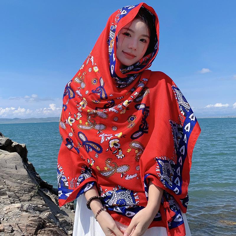 Thickened Women'S Travel Photography Shawl, Women'S Ethnic Style Scarf, Dual-Use Air-Conditioned Room Cloak