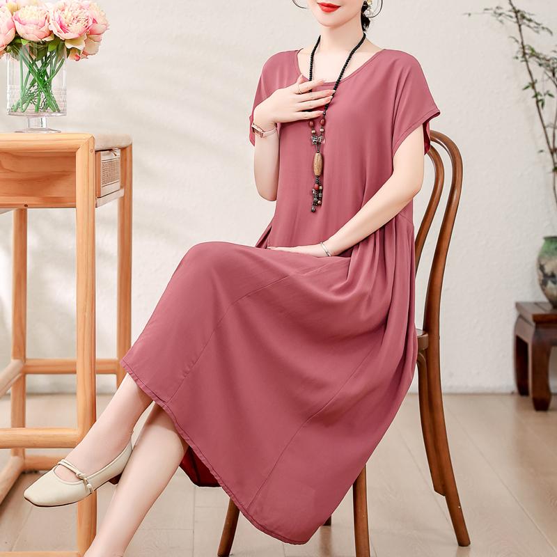 Элегантное женское летнее платье больших размеров, винтажная одежда, однотонные, с коротким рукавом, свободные длинные платья