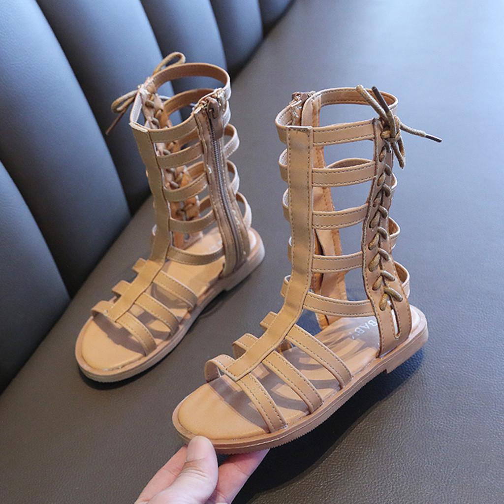 Toddler Infant Kids Baby Girls Summer Roman Princess Shoes Open Toe Zip Sandals