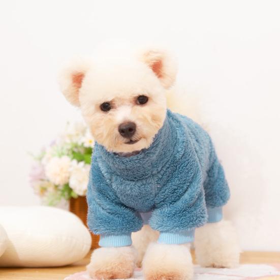 Yousheng Cozy Winter Dog Clothes with Traction Ring 4-Legged Double Sided Thick Long Plush High Collar Warm Pet Clothes