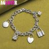 925 Sterling Silver Bracelet Heart / Circle / Square Lock Bracelets Jewelry