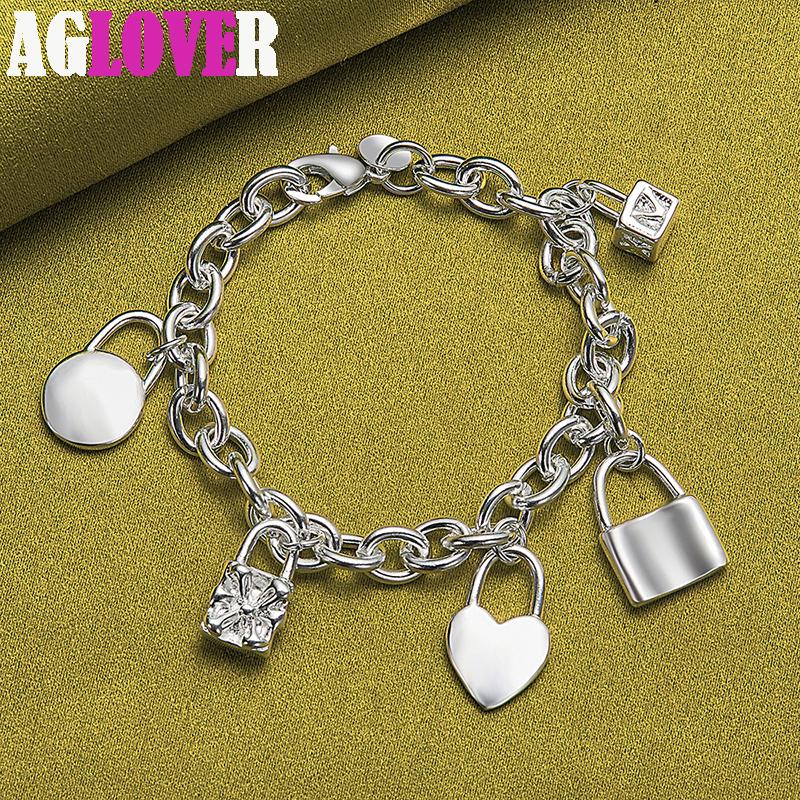925 Sterling Silver Bracelet Heart / Circle / Square Lock Bracelets Jewelry